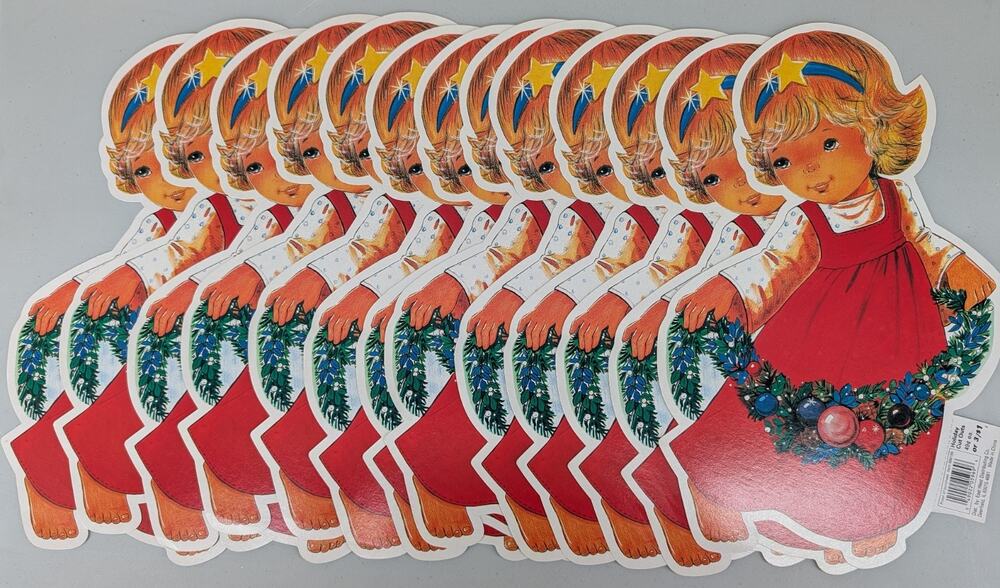 13 Vintage Die Cut Christmas Little Girl Child Double Sided NOS